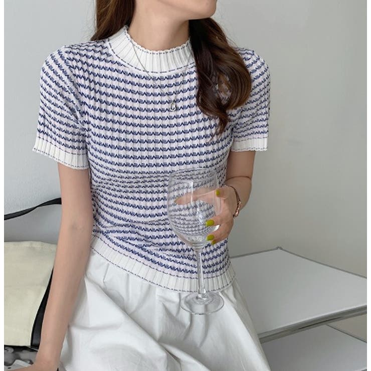 ツイード編み半袖ニットトップス【韓国ファッション】 | Doula Doula | 詳細画像7 