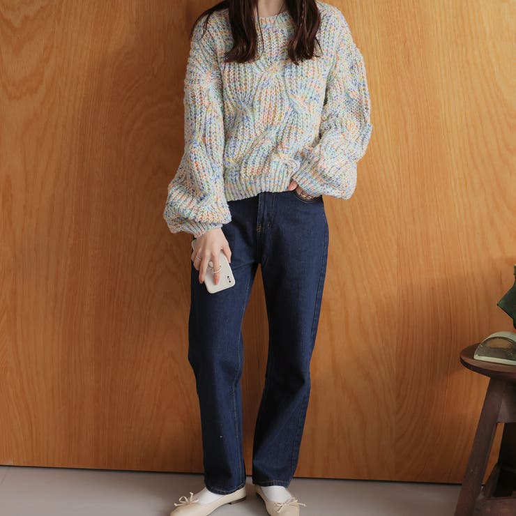 ニット セーター カラーミックスツイード クロップドニット レディース ミックスカラーニット[品番：ZJ000022955]｜Girly Doll