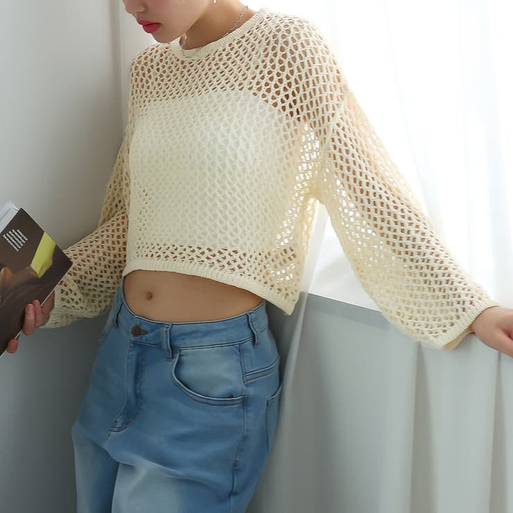 アイボリー | ゆるメッシュ透かし編みプルオーバー | Girly Doll