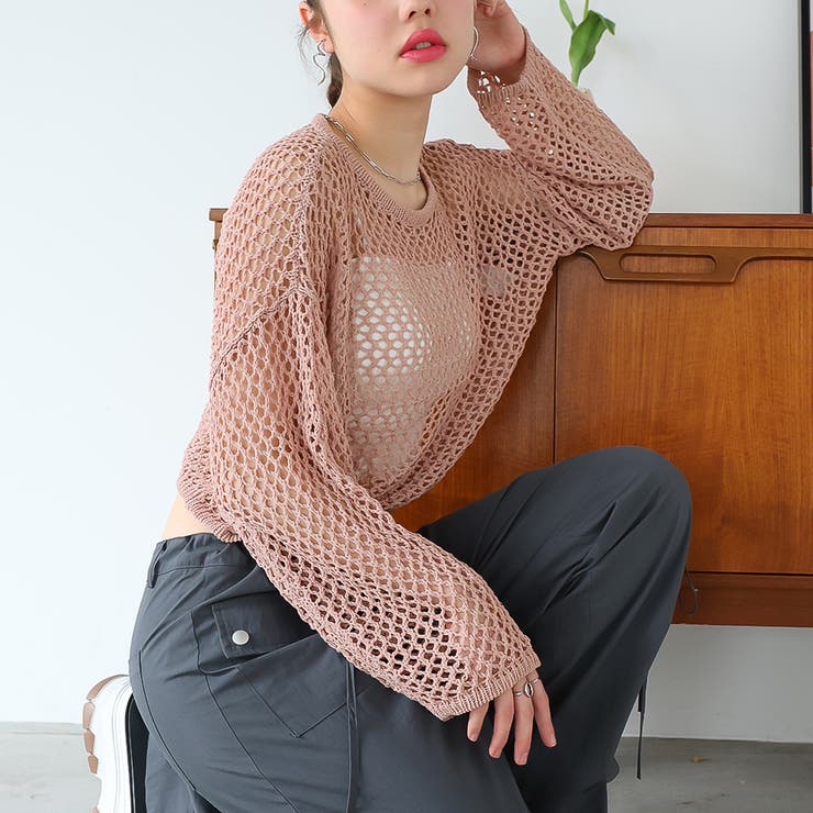 ゆるメッシュ透かし編みプルオーバー | Girly Doll | 詳細画像11 