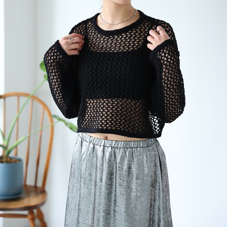 ゆるメッシュ透かし編みプルオーバー | Girly Doll | 詳細画像16 