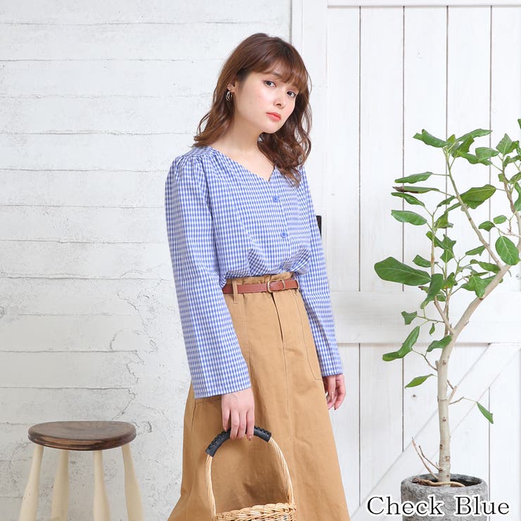 チェック柄×ブルー | シャツ【韓国ファッション】 | Girly Doll