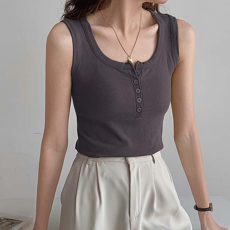 ヘンリーネックタンクトップ【韓国ファッション】[品番
