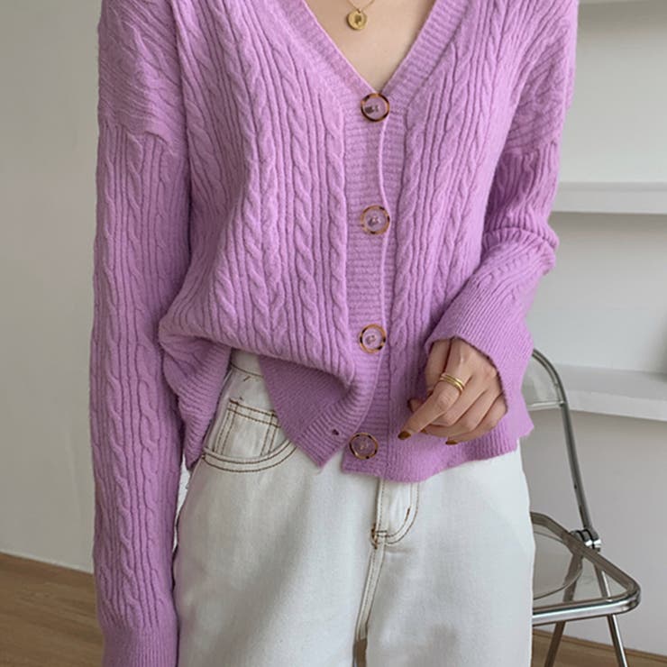 ルフィル　ウールカシミアコンパクトカーディガン　パープル ルフィル ウールカシミアコンパクトカーディガン パープル ウール