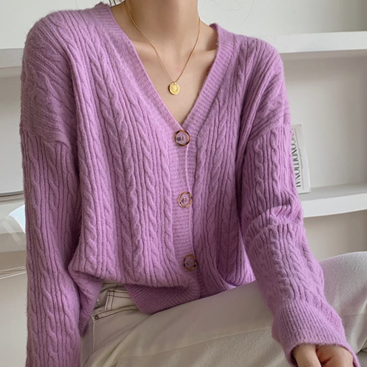 ケーブルニットカーディガン【韓国ファッション】[品番：ZJ000019136