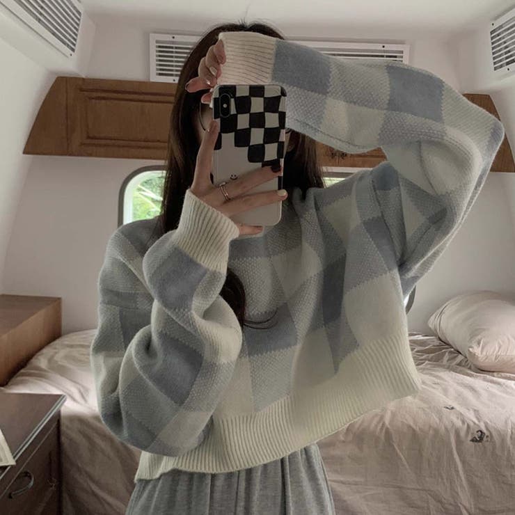 ギンガムチェックニットトップス【韓国ファッション】 | Girly Doll | 詳細画像5 