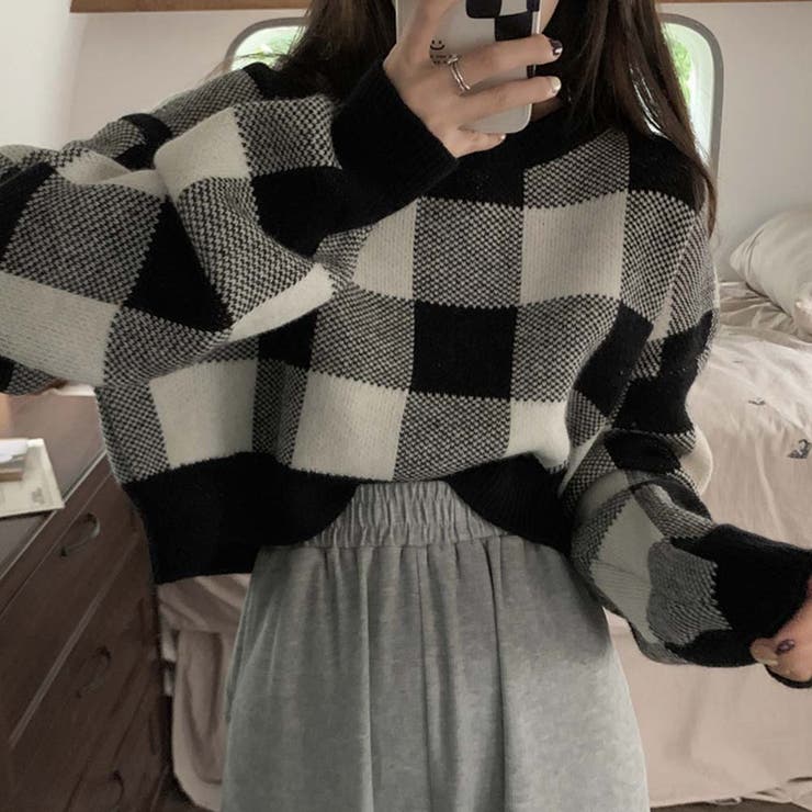 ギンガムチェックニットトップス【韓国ファッション】 | Girly Doll | 詳細画像8 