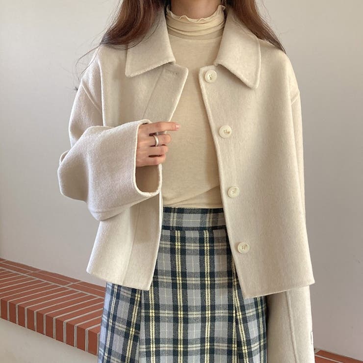 Girly Heart ショートコート アイボリー ウールショートコート【韓国ファッション】[品番：ZJ000019868