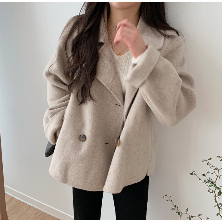 ダブルブレストショートウールコート【韓国ファッション】[品番