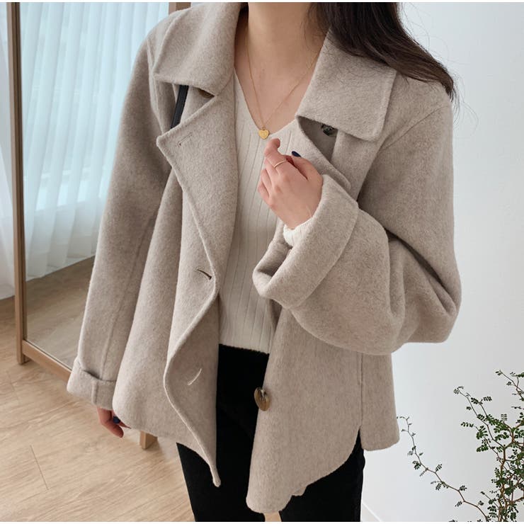 ダブルブレストショートウールコート【韓国ファッション】[品番