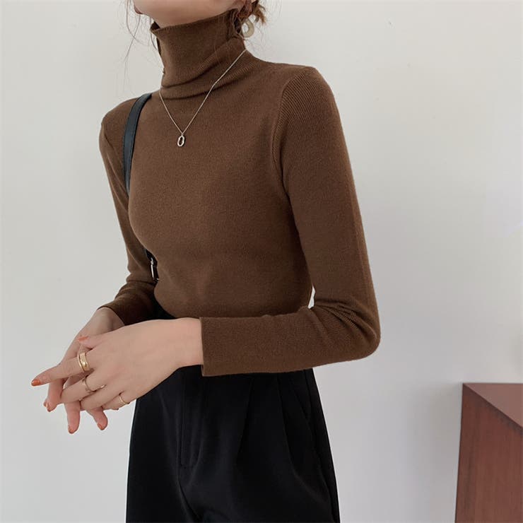 Deuku デューク　タートルネックニット　韓国ファション タートルネックリブニットトップス【韓国ファッション】【春夏新