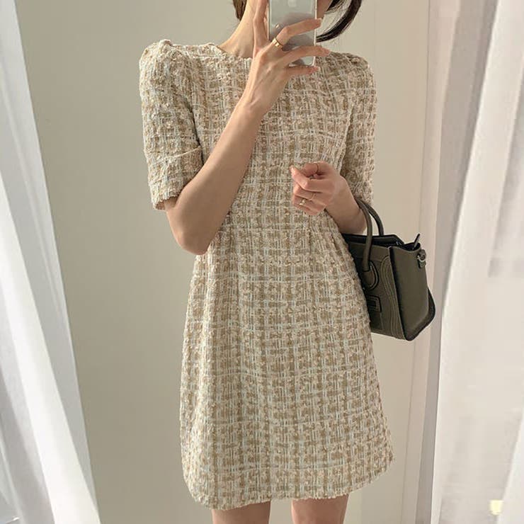 ツイードミニワンピース【韓国ファッション】【春夏新商品