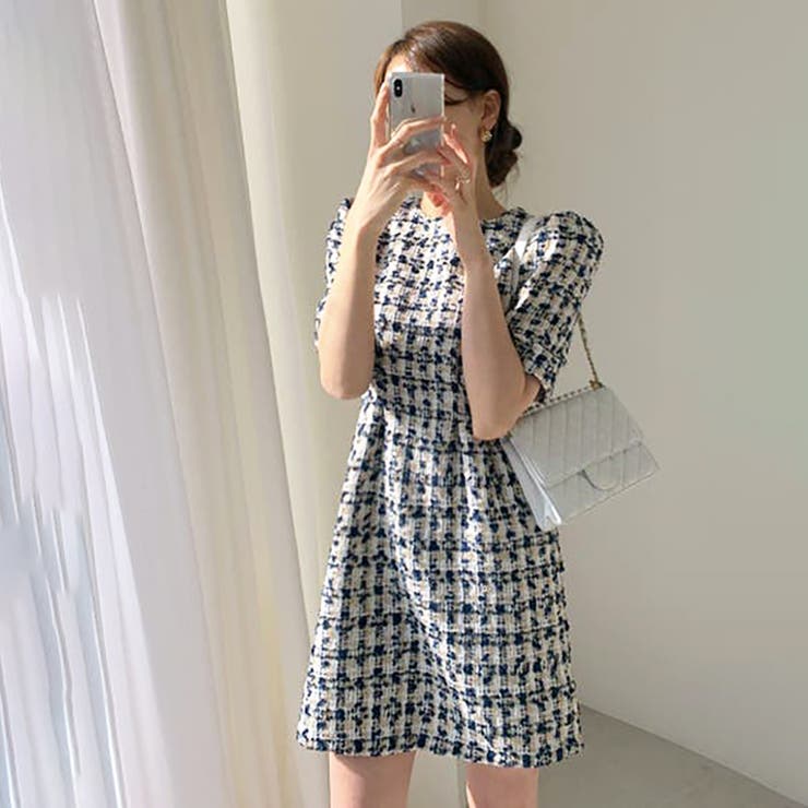 ツイードミニワンピース【韓国ファッション】【春夏新商品