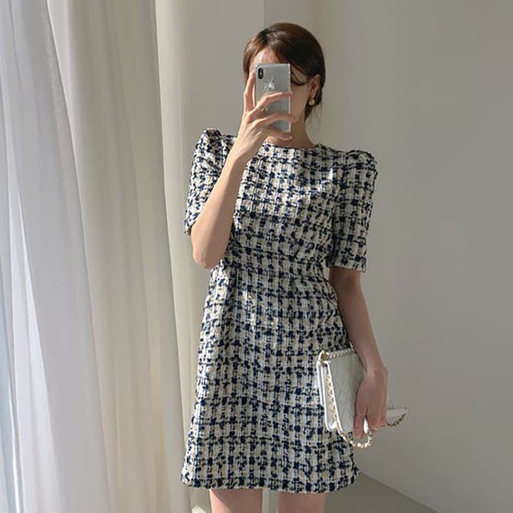 ツイードミニワンピース【韓国ファッション】【春夏新商品