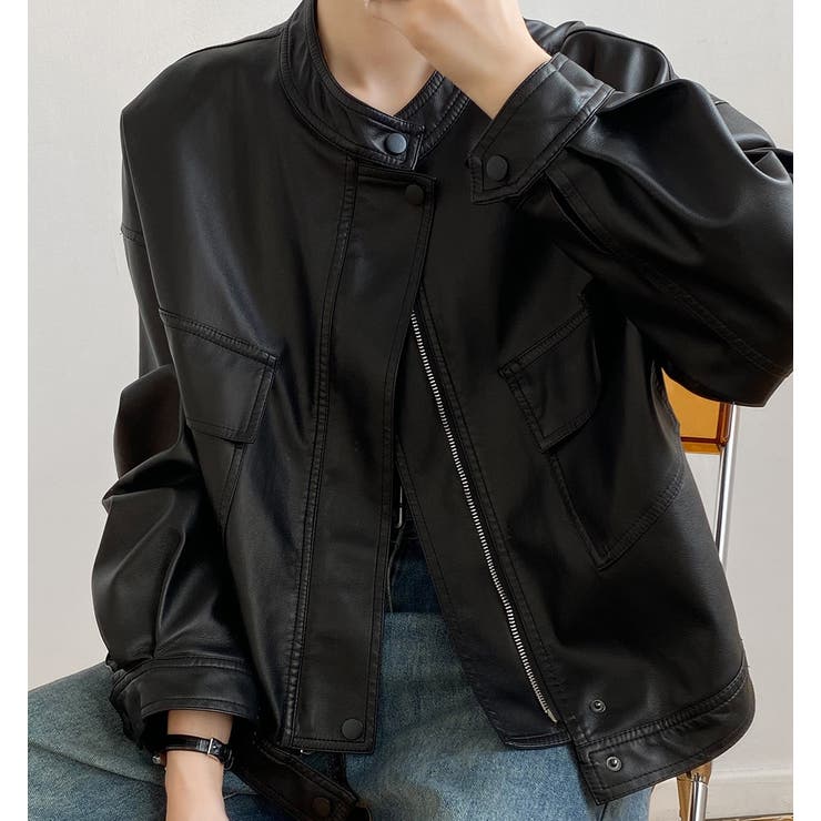 絶妙なサイズ感。PUエコレザーノーカラージャケット | Doula Doula | 詳細画像1 