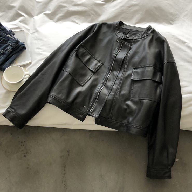 絶妙なサイズ感。PUエコレザーノーカラージャケット | Doula Doula | 詳細画像5 