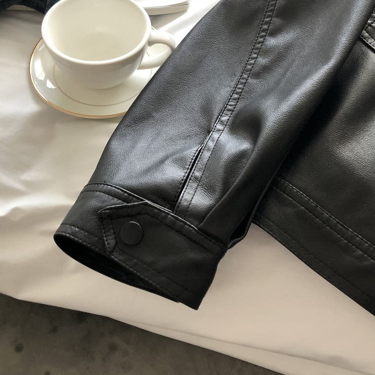 絶妙なサイズ感。PUエコレザーノーカラージャケット | Doula Doula | 詳細画像7 