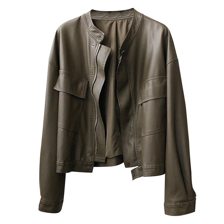 絶妙なサイズ感。PUエコレザーノーカラージャケット | Doula Doula | 詳細画像8 