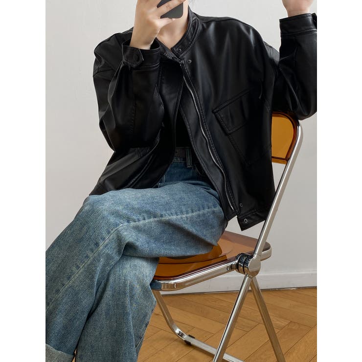 絶妙なサイズ感。PUエコレザーノーカラージャケット | Doula Doula | 詳細画像19 