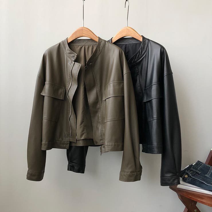 絶妙なサイズ感。PUエコレザーノーカラージャケット | Doula Doula | 詳細画像23 