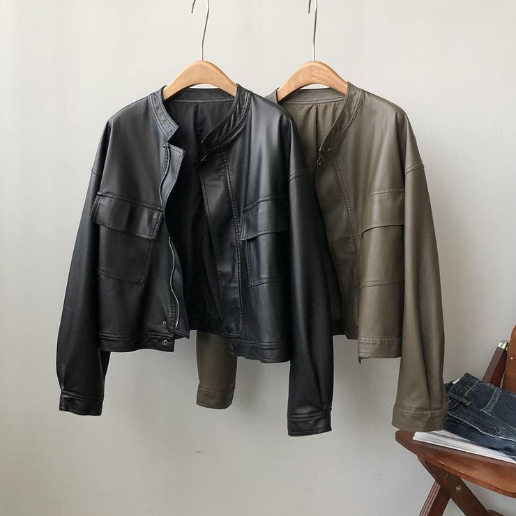 絶妙なサイズ感。PUエコレザーノーカラージャケット | Doula Doula | 詳細画像24 