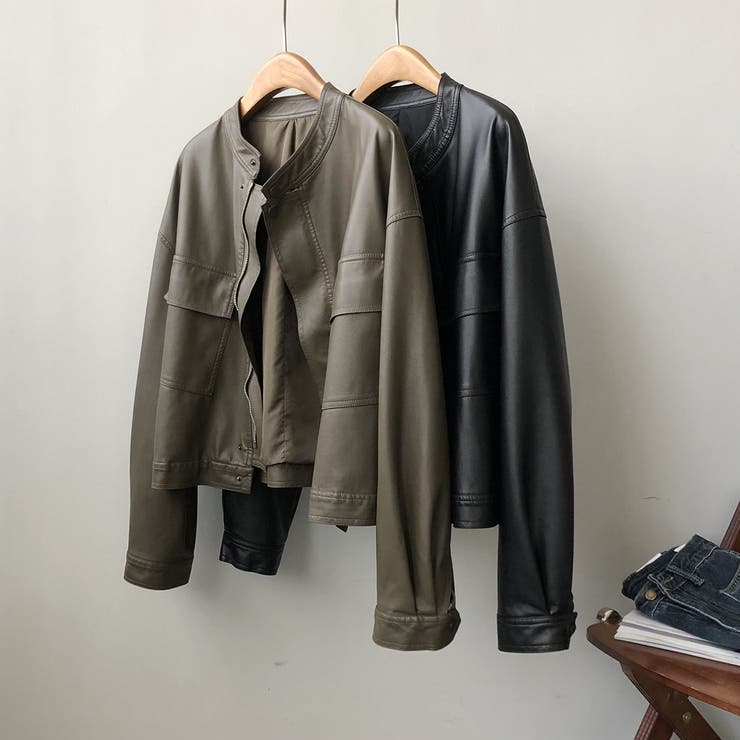 絶妙なサイズ感。PUエコレザーノーカラージャケット | Doula Doula | 詳細画像25 