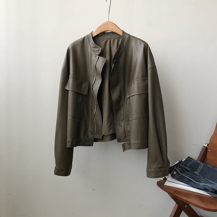 絶妙なサイズ感。PUエコレザーノーカラージャケット | Doula Doula | 詳細画像26 