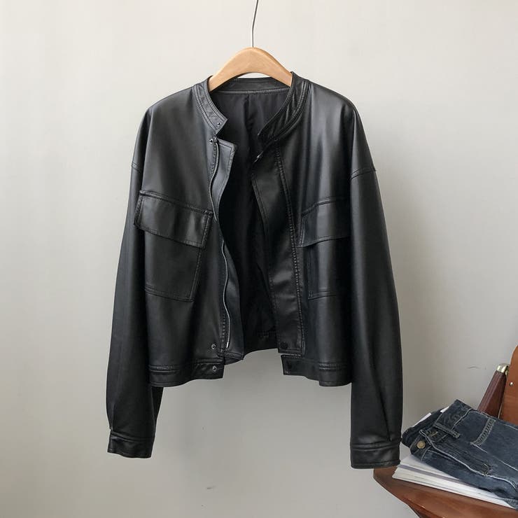 絶妙なサイズ感。PUエコレザーノーカラージャケット | Doula Doula | 詳細画像31 