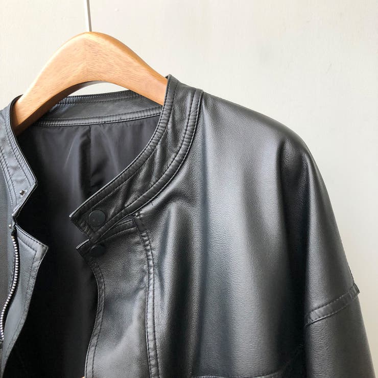 絶妙なサイズ感。PUエコレザーノーカラージャケット | Doula Doula | 詳細画像32 