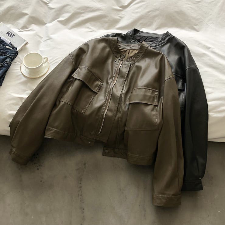 絶妙なサイズ感。PUエコレザーノーカラージャケット | Doula Doula | 詳細画像35 