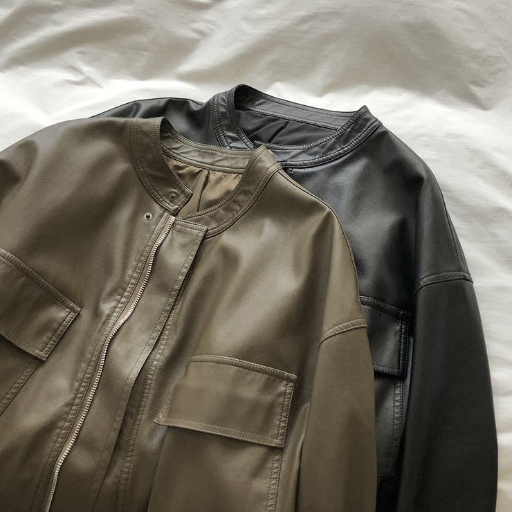 絶妙なサイズ感。PUエコレザーノーカラージャケット | Doula Doula | 詳細画像36 