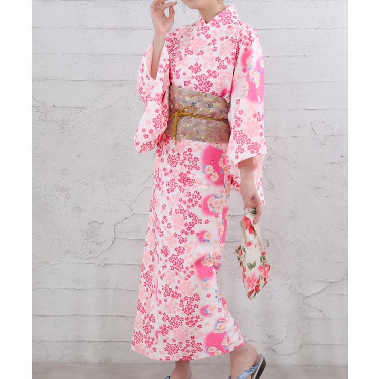 小花柄がキュート。浴衣セット 小桜柄 ピンク[品番：ZJ000021184