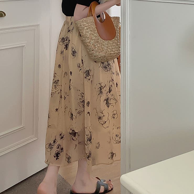 大人可愛い花柄。フレアシフォンロングスカート | Girly Doll | 詳細画像2 