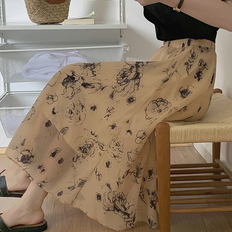 大人可愛い花柄。フレアシフォンロングスカート | Girly Doll | 詳細画像3 