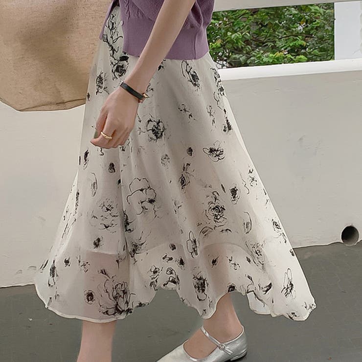 大人可愛い花柄。フレアシフォンロングスカート | Girly Doll | 詳細画像13 