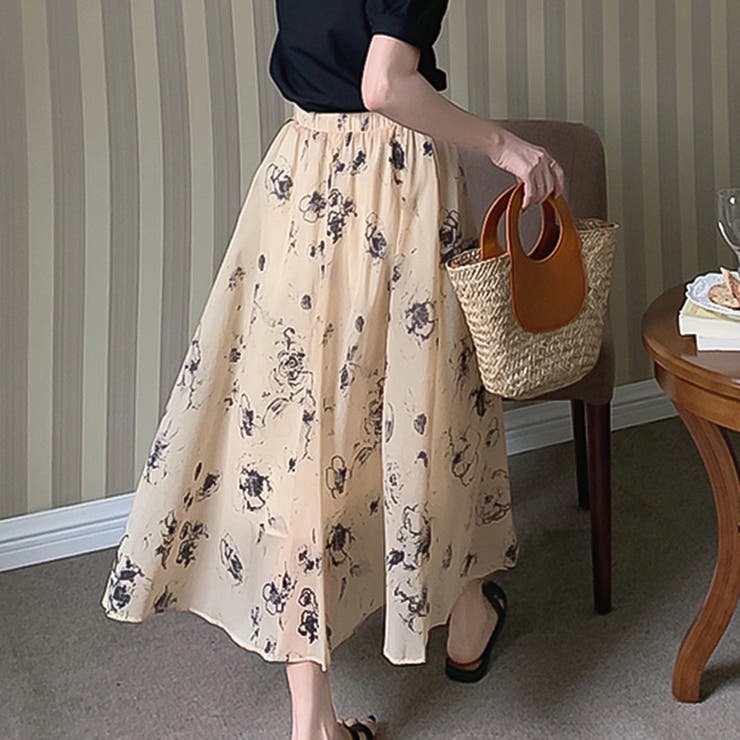 大人可愛い花柄。フレアシフォンロングスカート | Girly Doll | 詳細画像16 