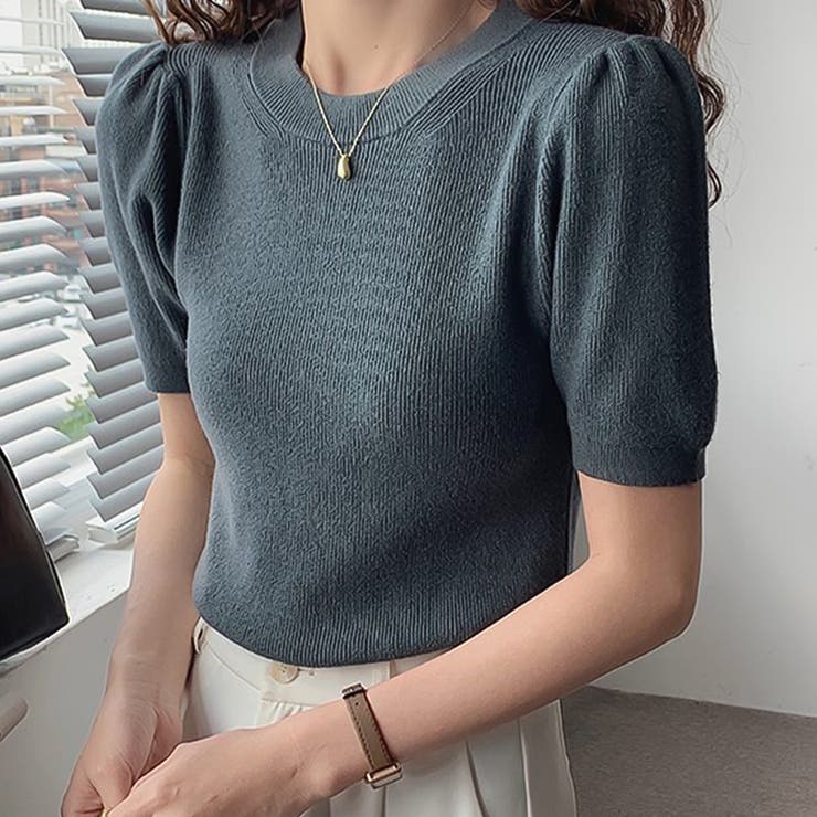 COUDRE 黒 パフスリーブ 半袖ニット KOBE LETTUCE ニット セーター パフスリーブ半袖スカラップ