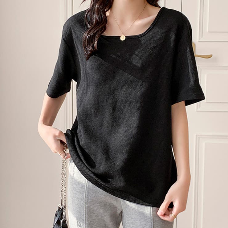 ワッフル生地でこなれ感。スクエアネックベーシックTシャツ[品番：ZJ000021519]｜Girly  Doll（ガーリードール）のレディースファッション通販｜SHOPLIST（ショップリスト）