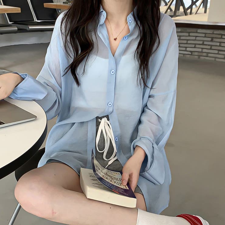 ブルー | 爽やかなシアー素材。シースルーカラーシャツ | Doula Doula