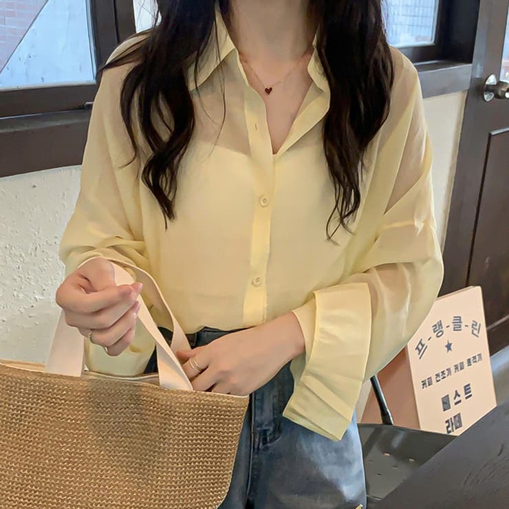 イエロー | 爽やかなシアー素材。シースルーカラーシャツ | Doula Doula