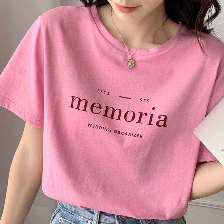 韓国フレンチシックなレタープリント。ロゴプリントTシャツ 半袖