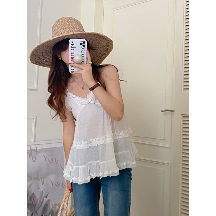 韓国っぽガーリー。コットンフリルキャミソール | Girly Doll | 詳細画像9 