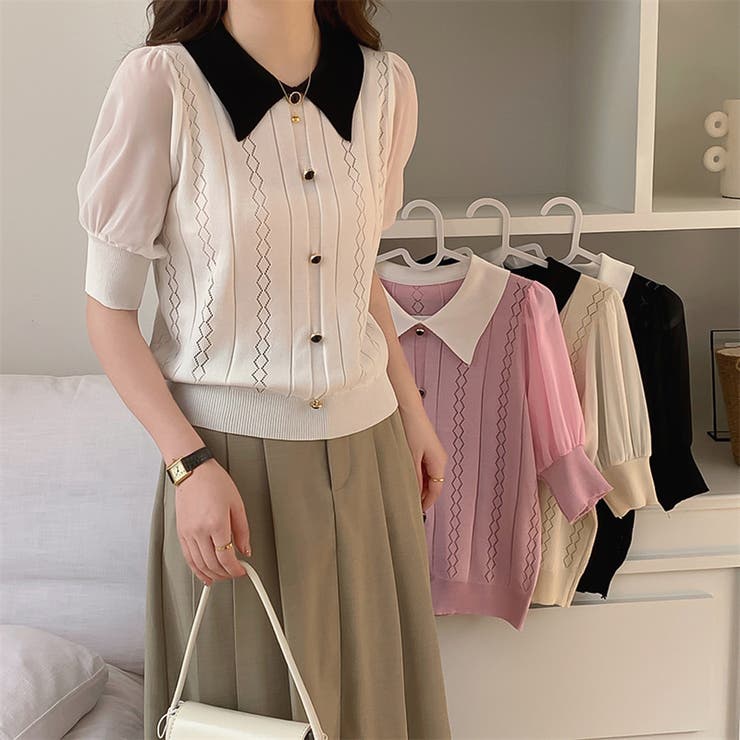 【マヌーシュ】未使用 パフスリーブ カラフル 袖 カーディガン 半袖 ウール 楽天市場】カーディガン レディース 送料無料 トップス Vネック