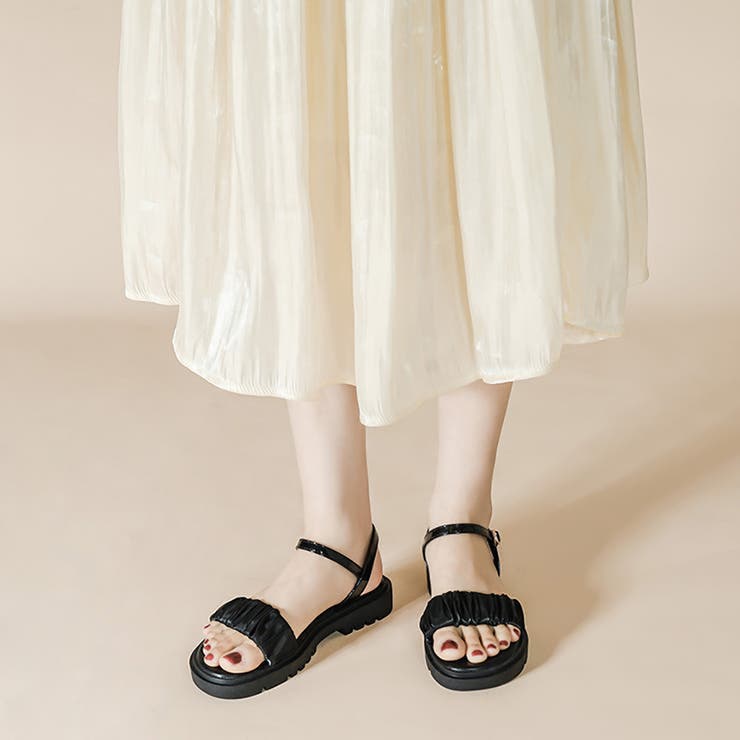 クシュっと感が可愛い。ストラップサンダル[品番:ZJ000022618 クシュっと感が可愛い。ストラップサンダル[品番:ZJ000022618