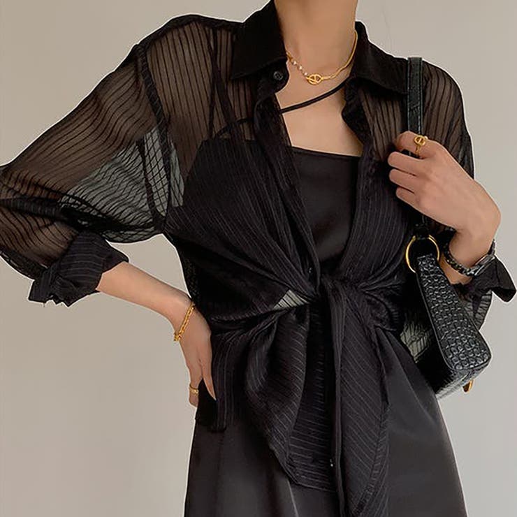 ブラック | さりげないストライプにきゅん。シアーストライプシャツ | Girly Doll