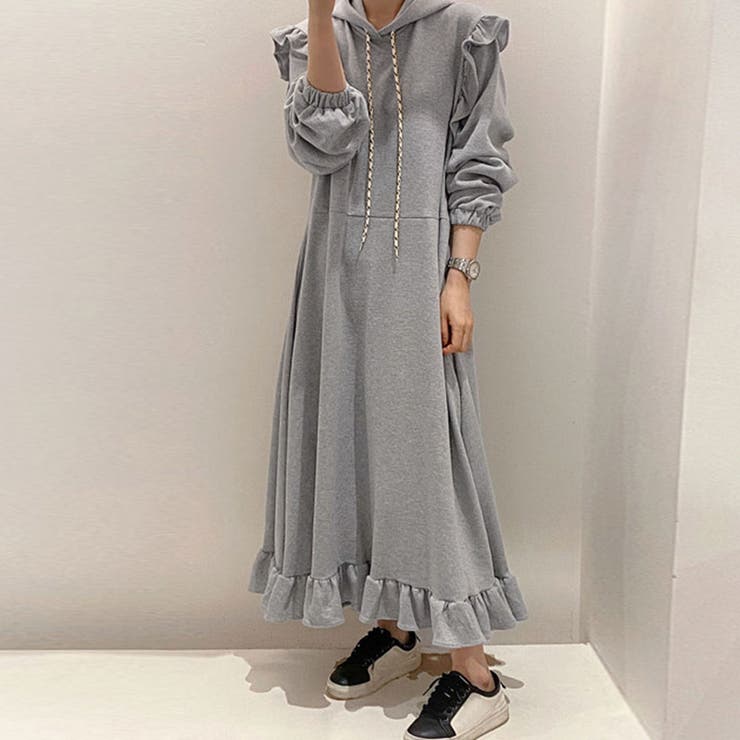 フリルロングパーカーワンピース[品番：ZJ000023219]｜Girly Doll