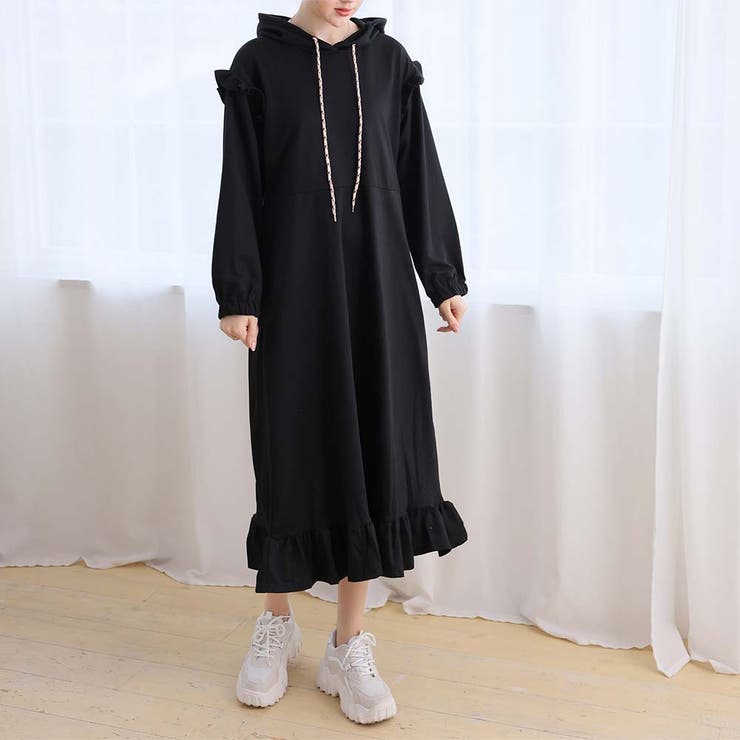 フリルロングパーカーワンピース[品番：ZJ000023219]｜Girly Doll