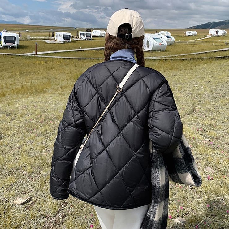 DHOLIC カラーネックロング中綿ジャケット ノーカラー