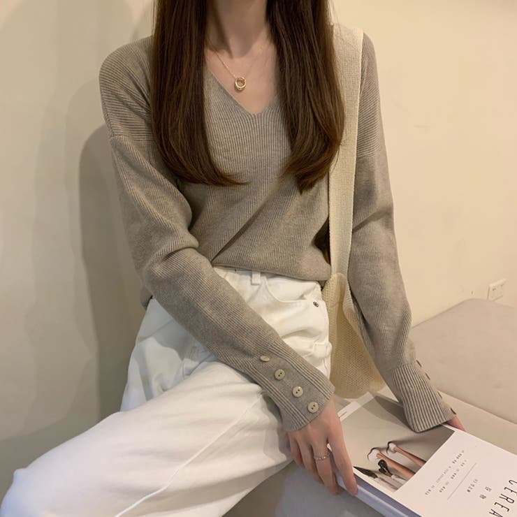 Vネックリブニット【韓国ファッション】 | Girly Doll | 詳細画像30 