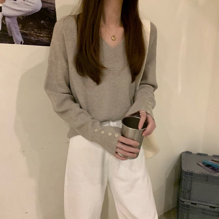 Vネックリブニット【韓国ファッション】 | Girly Doll | 詳細画像39 